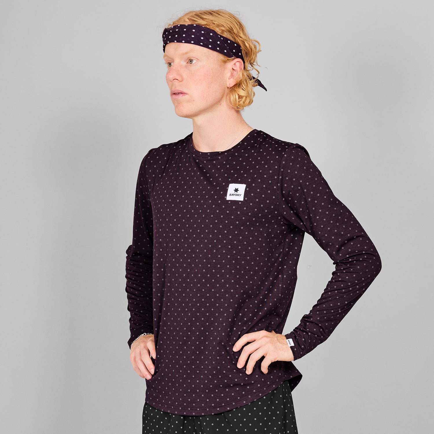 □ 公式 □ SAYSKY/セイスカイ ランニングTシャツ（ロングスリーブ） MMRLS02c1022 Reflective Polka Pace  Long Sleeve - Purple [メンズ]