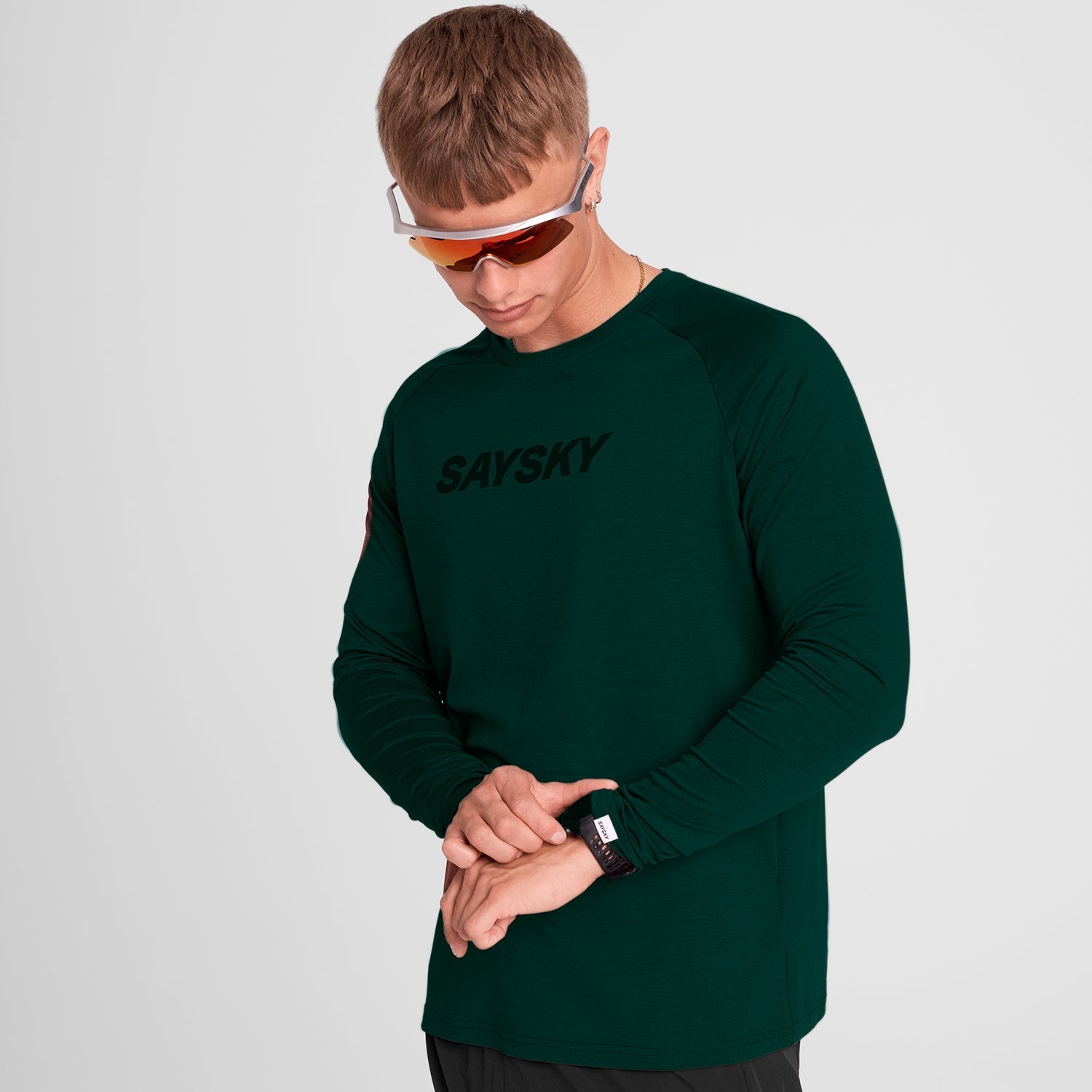ランニングTシャツ（ロングスリーブ） OMRLS21c3010 Logo Pace Long Sleeve - Green [メンズ]