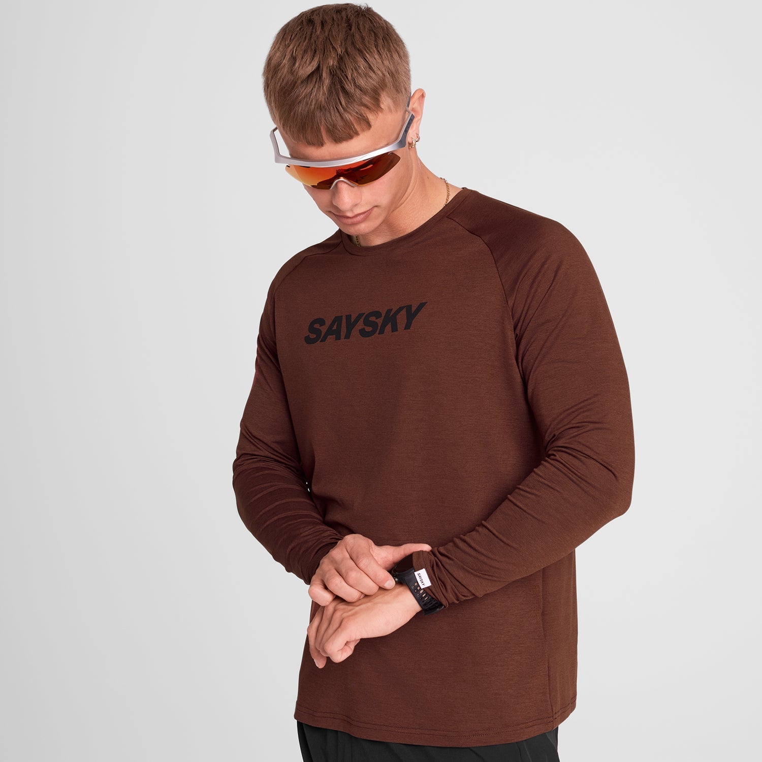 ランニングTシャツ（ロングスリーブ） OMRLS21c5008 Logo Pace Long Sleeve - Red [メンズ]