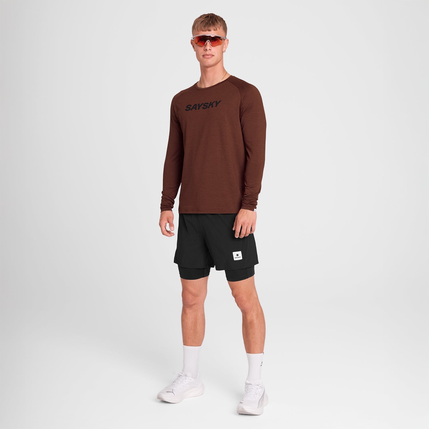 ランニングTシャツ（ロングスリーブ） OMRLS21c5008 Logo Pace Long Sleeve - Red [メンズ]