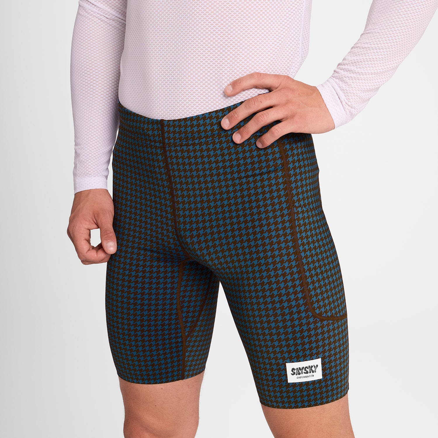 ランニングタイツ OMRST31c1047 Houndstooth Combat+ Short Tights 9inch - Blue Aop [メンズ]