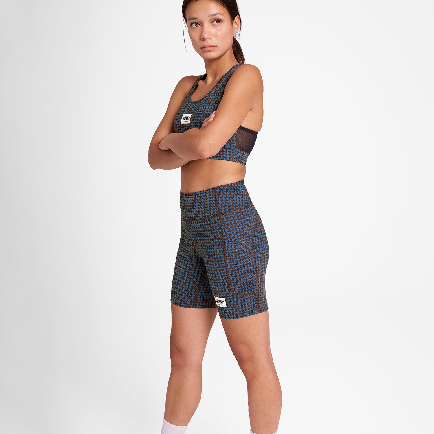 ランニングタイツ OWRST30c1047 W Houndstooth Combat+ Short Tights 7inch - Blue Aop [レディーズ]