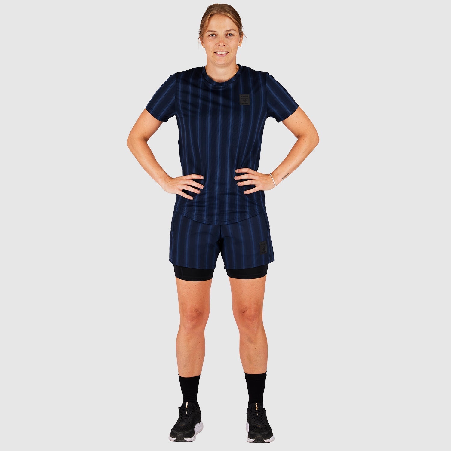 ランニングショーツ ZMRSH02 2-in-1 Shorts Nn07 X Saysky - Black/Navy Stripe [ユニセックス]