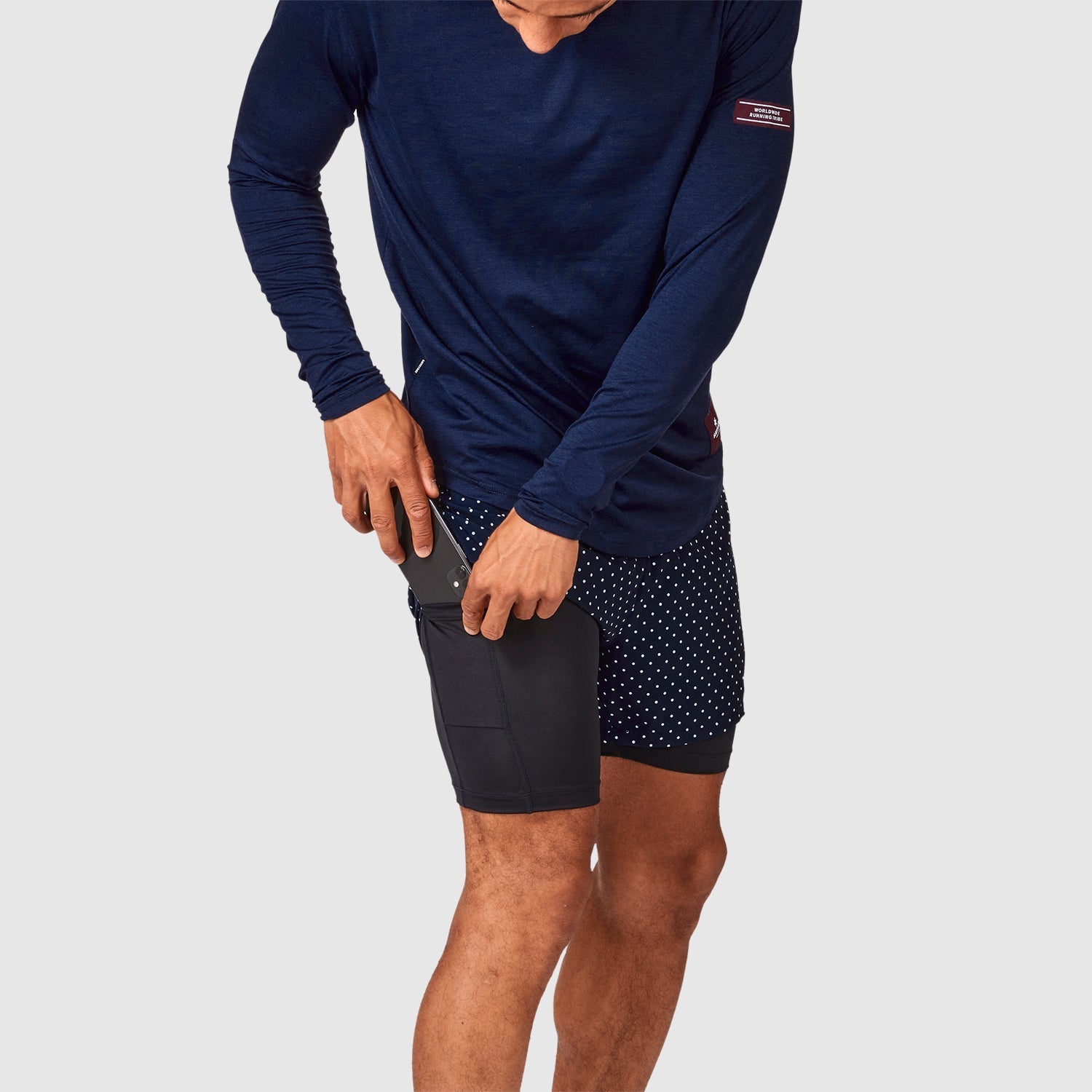 ランニングショーツ IMRSH02 2-in-1 Shorts - Sky Captain Polka Dot Dark Blue/Black [ユニセックス]